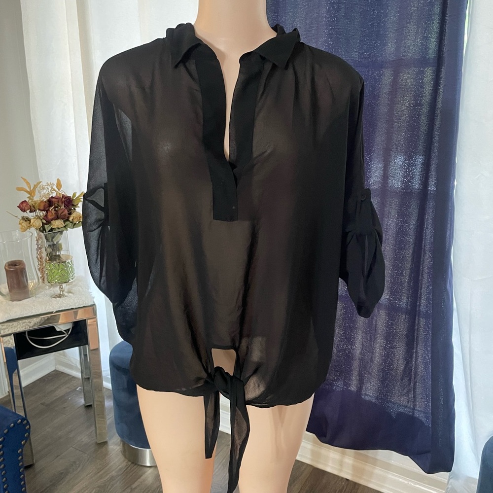 Moon collection sheer Elegant Black Women's Top blouse layer Woman small